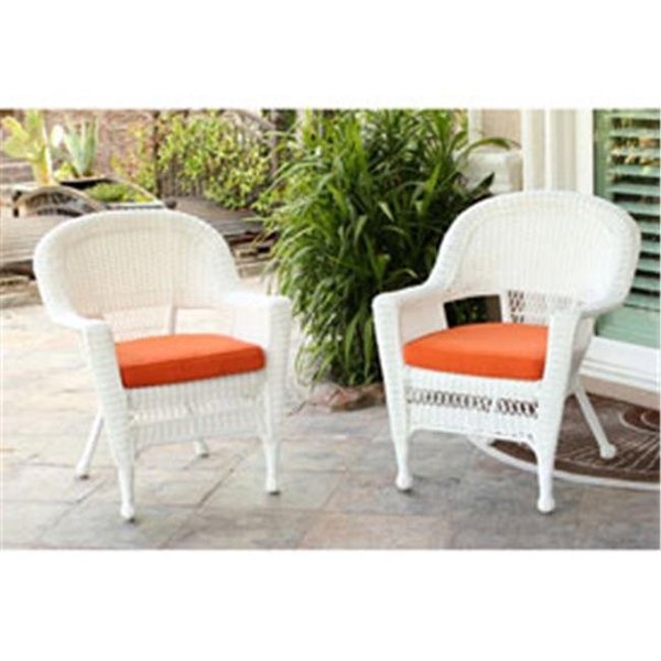 Jeco Jeco W00206-C-2-FS016-CS White Wicker Chair with Orange Cushion - Set of 2 W00206-C_2-FS016-CS